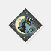 Heksenkat op halve maan Halloween Wicca Servet (Hoek)