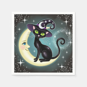 Heksenkat op Halve Maan Halloween Wiccan Wicca Servet