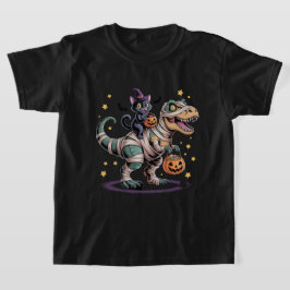 Heksenkat rijdt op mummie T-Rex – Schattige Hallow T-shirt