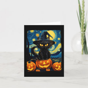Heksenkat Sterrennacht Van Gogh Retro Halloween Ca Kaart