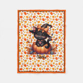 Heksenkat Voeg Baby's Naam Schattige Halloween Bor Fleece Deken (Voorkant)