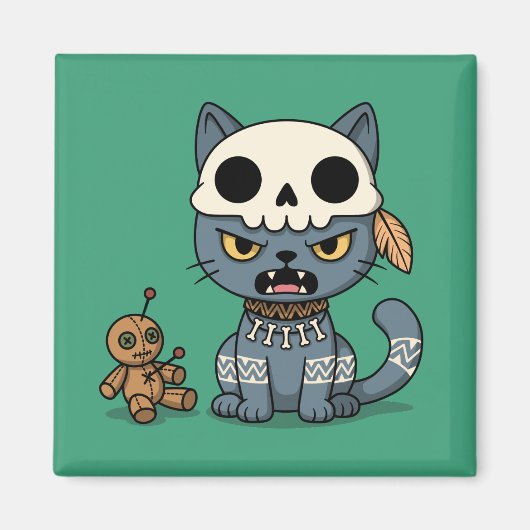 Heksenkat Voodoo-pop Groen Magneet (Voorkant)