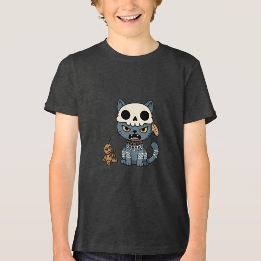 Heksenkat Voodoo-pop Tri-Blend Shirt (Voorkant)