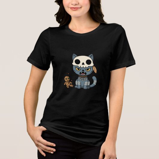 Heksenkat Voodoo-pop Tri-Blend Shirt (Voorkant)