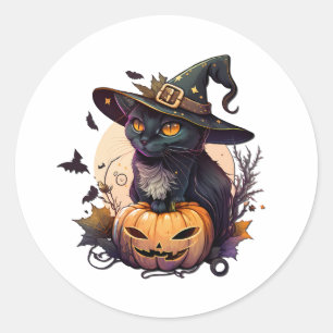 Heksenkat voor Halloween Ronde Sticker