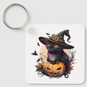 Heksenkat voor Halloween Sleutelhanger