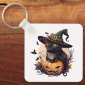 Heksenkat voor Halloween Sleutelhanger (Voorkant)