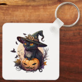 Heksenkat voor Halloween Sleutelhanger (Achterkant)