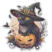 Heksenkat voor Halloween Sticker (Voorkant)