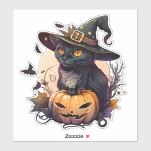 Heksenkat voor Halloween Sticker