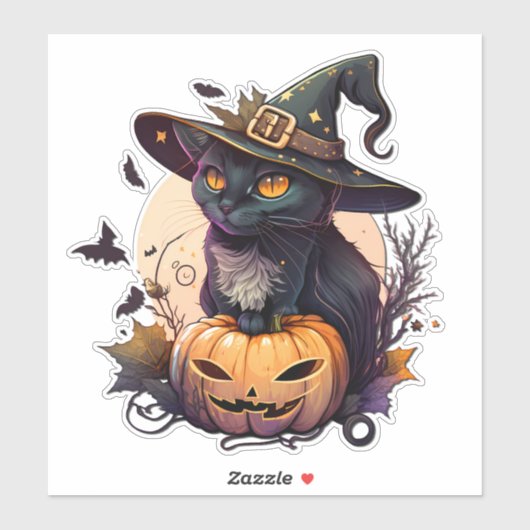 Heksenkat voor Halloween Sticker (Vel)