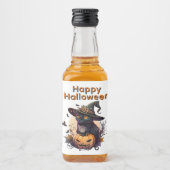 Heksenkat voor Happy Halloween Likeurfles Etiket (Voorkant)