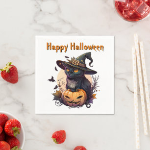 Heksenkat voor Happy Halloween Servet