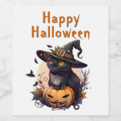 Heksenkat voor Happy Halloween Wijn Etiket (Enkel label)