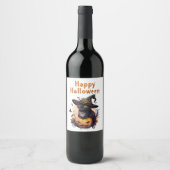 Heksenkat voor Happy Halloween Wijn Etiket (Voorkant)