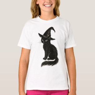 Heksenkat – Zwarte Inkt Halloween Illustratie op T-shirt
