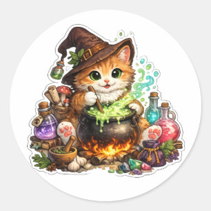 Heksenkatsticker voor het brouwen van drankjes ronde sticker