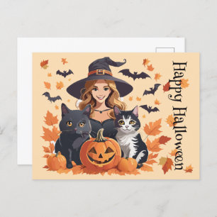 Heksenkatten Vleermuizen & Pompoenen Halloween Briefkaart