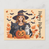 Heksenkatten Vleermuizen & Pompoenen Halloween Briefkaart (Voorkant)