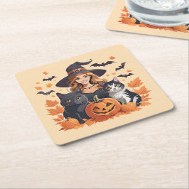Heksenkatten Vleermuizen & Pompoenen Halloween Kartonnen Onderzetters