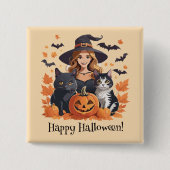 Heksenkatten Vleermuizen & Pompoenen Halloween Vierkante Button 5,1 Cm (Voorkant)