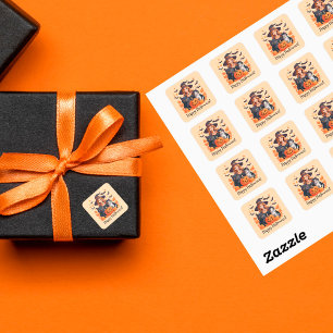 Heksenkatten Vleermuizen & Pompoenen Halloween Vierkante Sticker