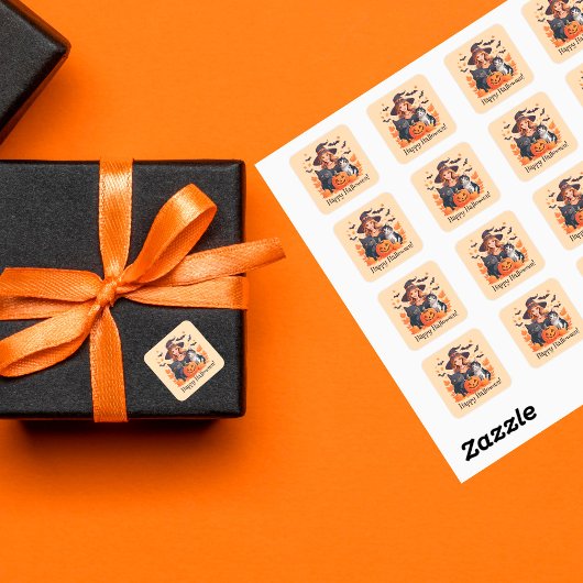 Heksenkatten Vleermuizen & Pompoenen Halloween Vierkante Sticker