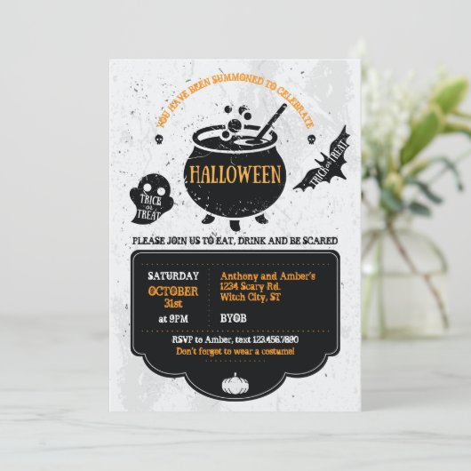 Heksenketel Halloween Party Uitnodiging (Staand voorkant)