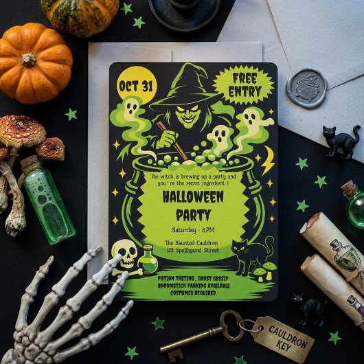 Heksenketel Halloween-uitnodiging Kaart