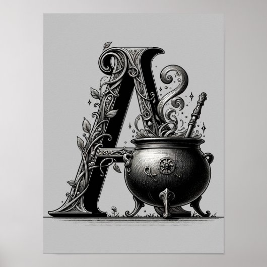 Heksenketel Hekserige Letter A Aangepaste Initiaal Poster (Voorkant)