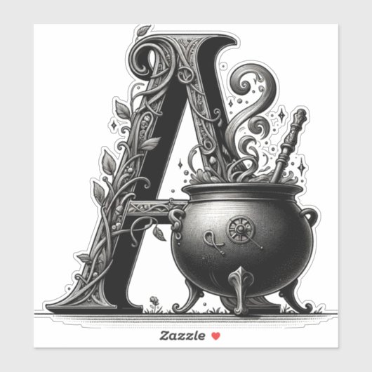 Heksenketel Hekserige Letter A Aangepaste Initiaal Sticker (Vel)