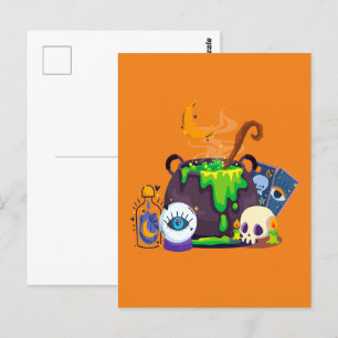 Heksenketel kookdrankje onder het maanlicht briefkaart