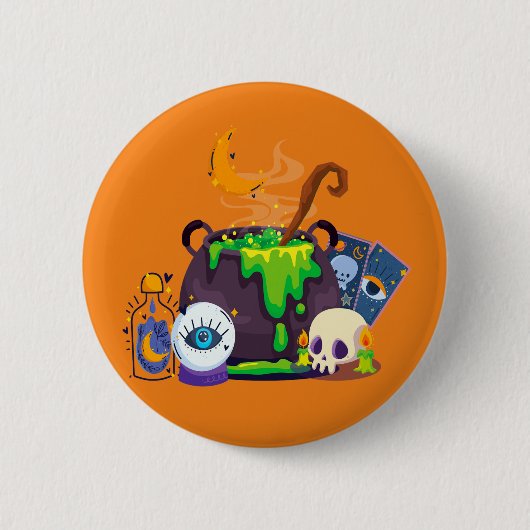 Heksenketel kookdrankje onder het maanlicht ronde button 5,7 cm (Voorkant)