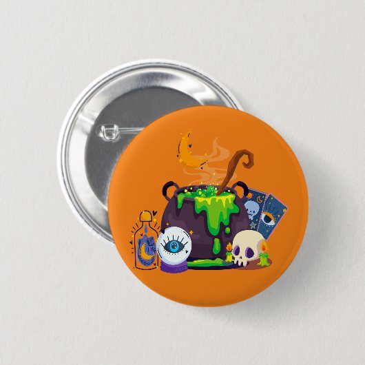 Heksenketel kookdrankje onder het maanlicht ronde button 5,7 cm (Voorkant /achterkant)