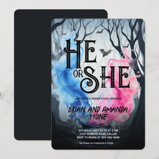 Heksenketel Roze Blauw Halloween Geslacht onthulle Kaart (Voorkant / Achterkant)