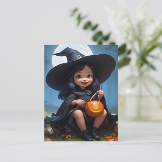 Heksenkind Halloween Briefkaart (Staand voorkant)