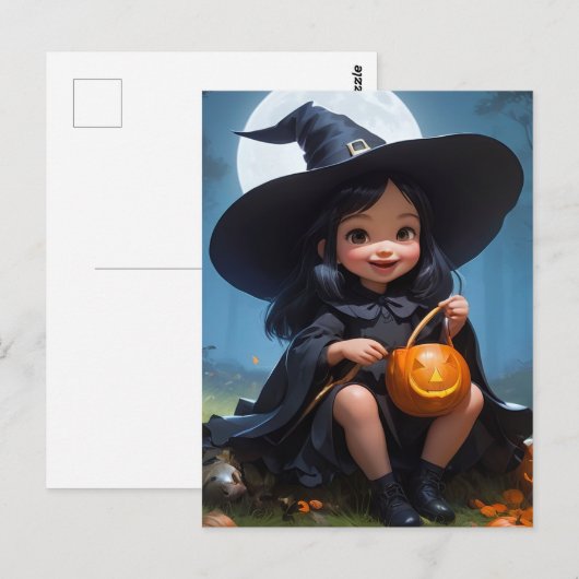 Heksenkind Halloween Briefkaart (Voorkant / Achterkant)