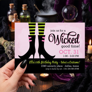 Heksenkind verjaardagsfeestje kostuumfeest kaart