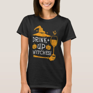 Heksenkostuum voor wijn drinkende heks Halloween D T-shirt