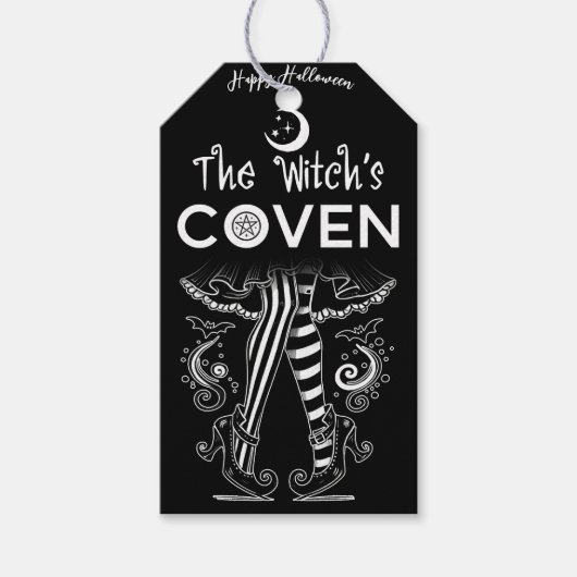 Heksenkring Heksenbenen Zwart Wit Halloween Cadeaulabel (Voorkant)