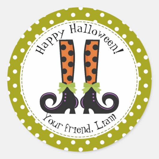 Heksenlaarzen Halloween Klassiek Rond Label (Voorkant)