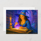 Heksenleesboek met gloeiend kristal feestdagenkaart (Voorkant / Achterkant)