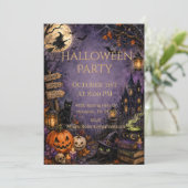 Heksenmaan Halloween uitnodiging (Staand voorkant)