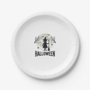Heksenmaan Halloween Vintage Gravureontwerp_1 Papieren Bordje