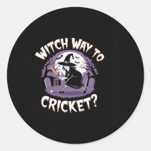 Heksenmanier naar cricket grappige Halloween sport Ronde Sticker
