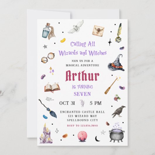 Heksenmeesters en Heksen Waterverf Magie Verjaarda Kaart (Voorkant)