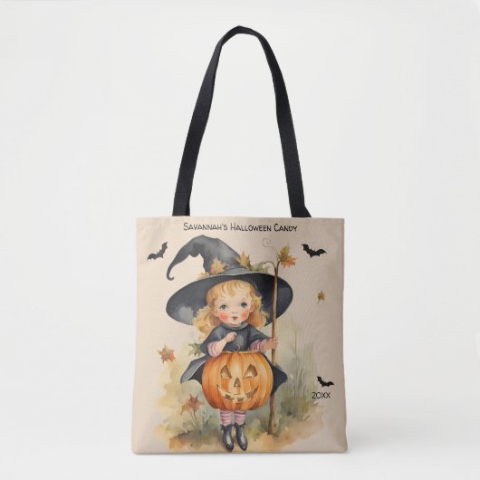 Heksenmeisje Custom Halloween Snoep Tote Bag (Voorkant)