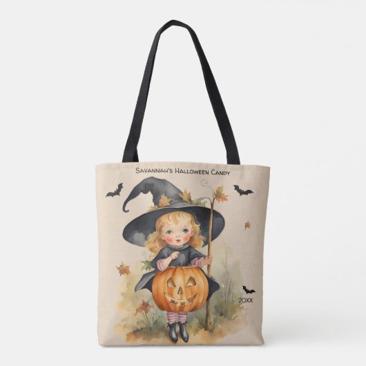Heksenmeisje Custom Halloween Snoep Tote Bag (Achterkant)
