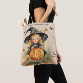 Heksenmeisje Custom Halloween Snoep Tote Bag (Dichtbij)