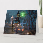 Heksenmeisje van Halloween in het bos Kaart (Voorkant)